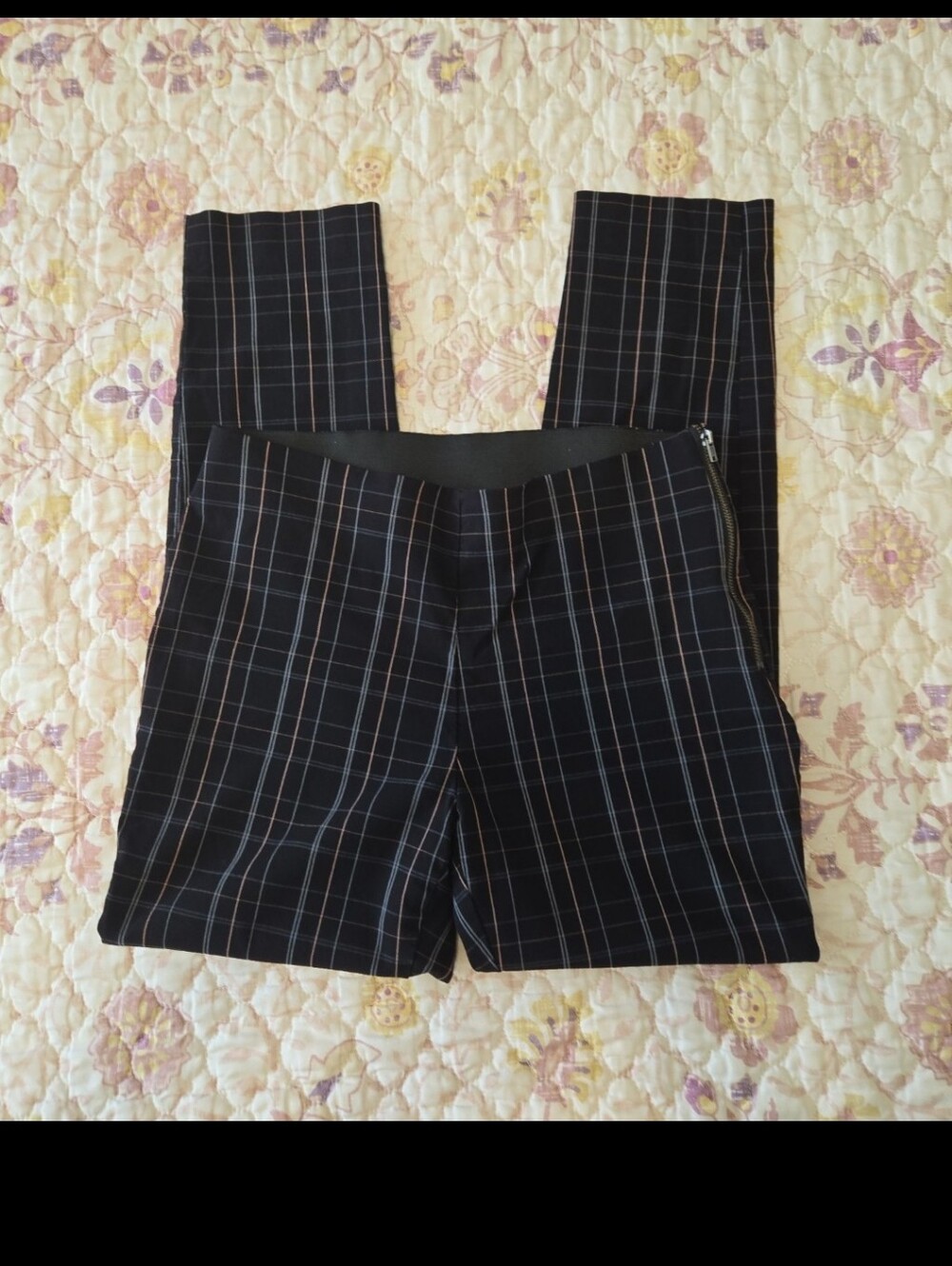 a new day Black Plaid Dress Pants with Subtle Blue and Brown Stripes